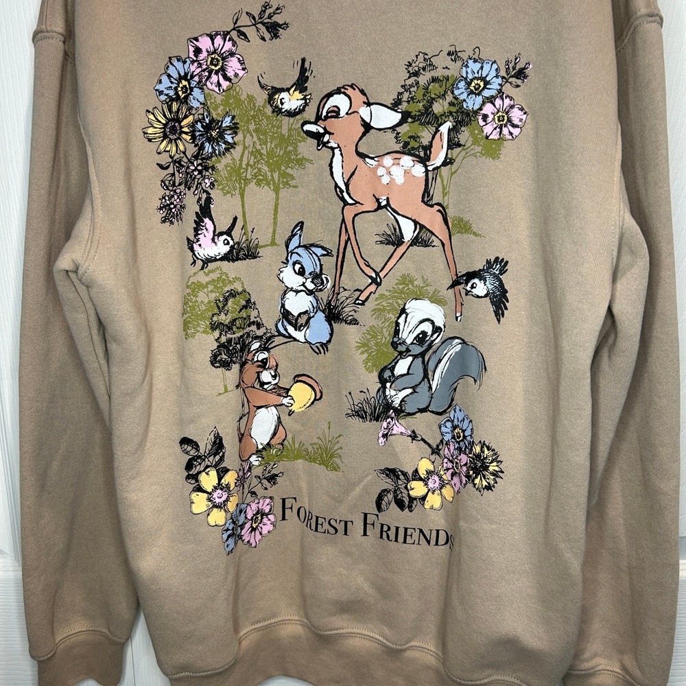 Disney Bambi Forest Friends Full Zip Hoodie Women's Size Medium Tan Fleece lined - Picture 5 of 6